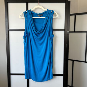 [1X] Addition Elle 95% Viscose Soft Bright Blue Braided Strap Cowl Neck Tank Top